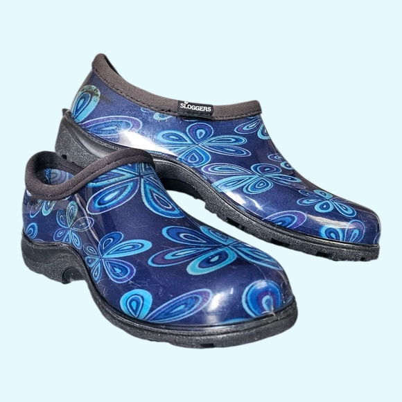 Sloggers Women's Blue Floral Patterned Waterproof Rain and Garden Shoes - Picture 1 of 8